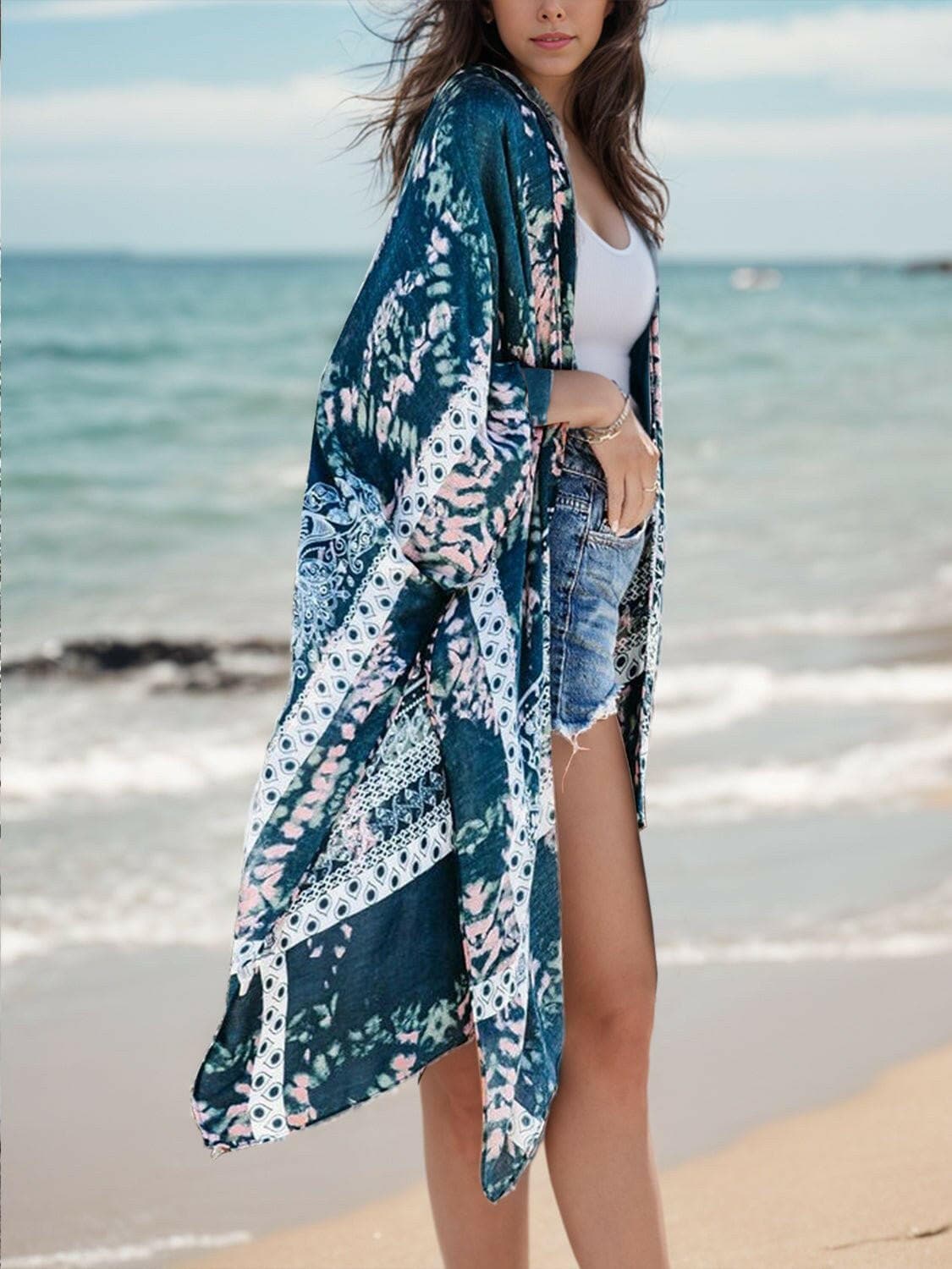 Printed Open Front Cover-Up - Love Salve