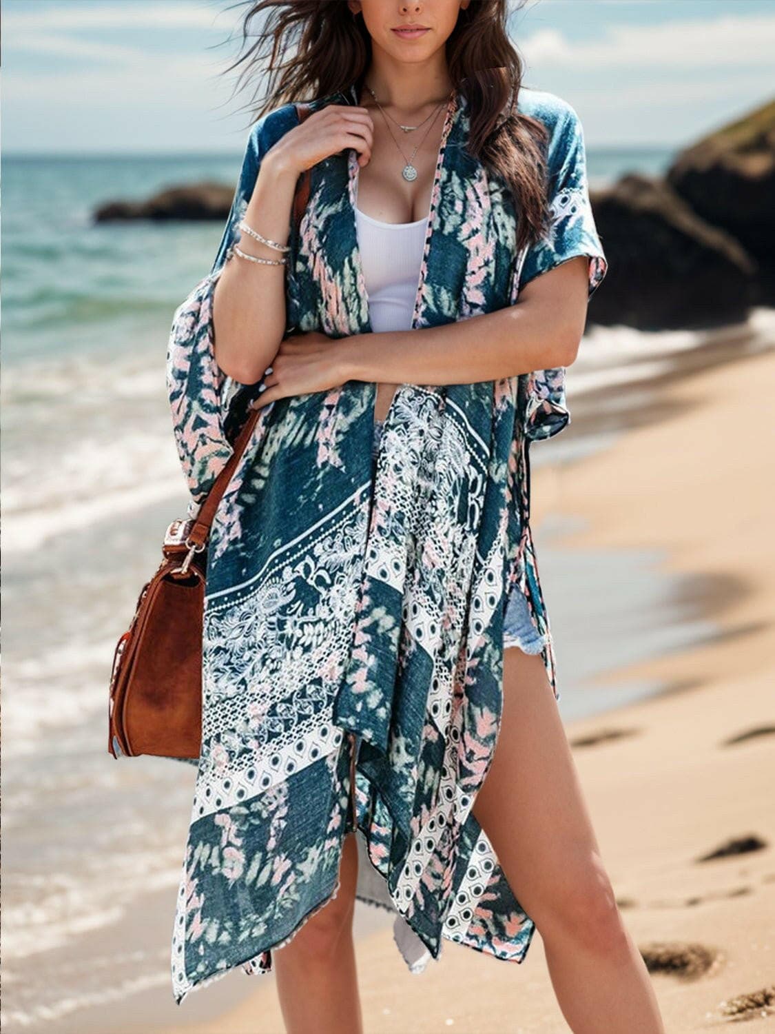 Printed Open Front Cover-Up - Love Salve