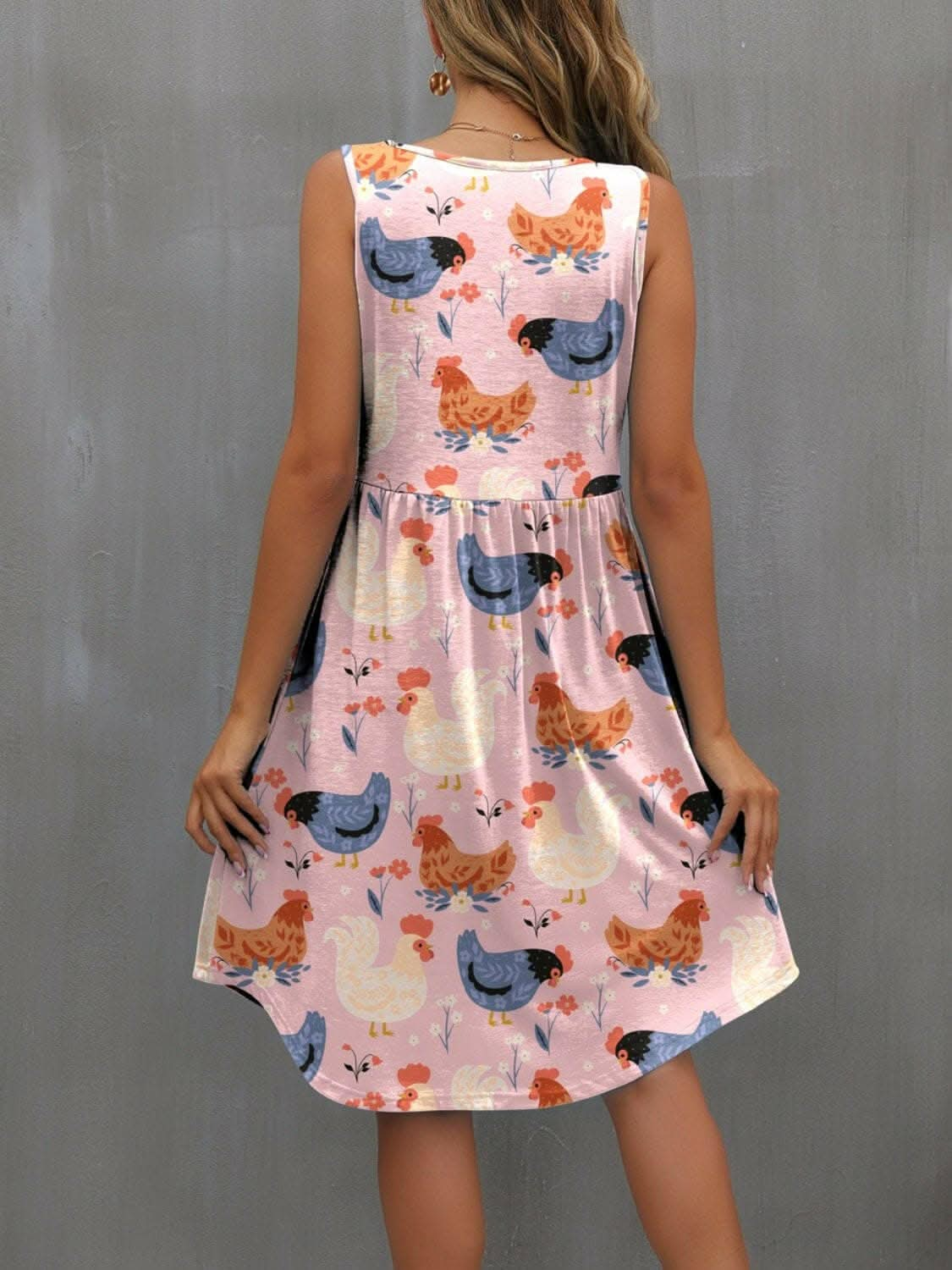 Printed Round Neck Sleeveless Dress - Love Salve