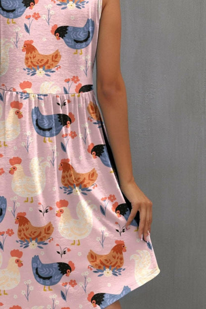 Printed Round Neck Sleeveless Dress - Love Salve