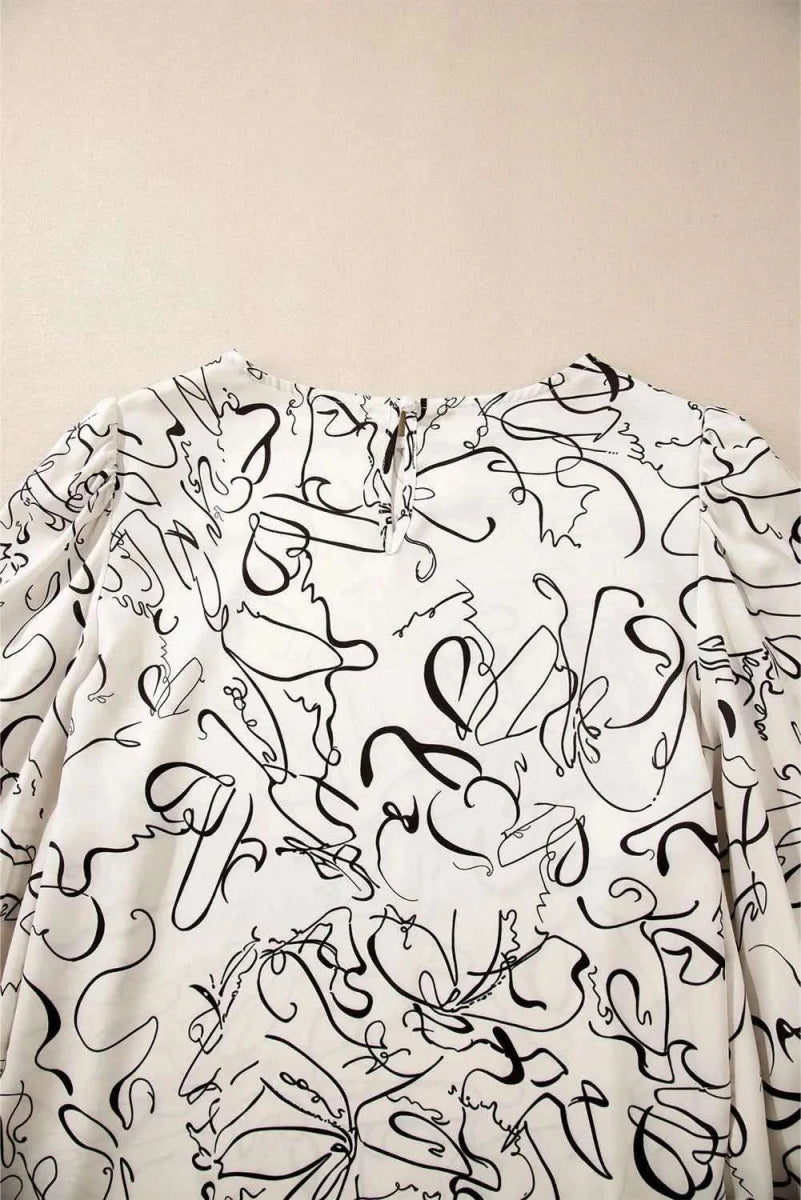 Printed Round Neck Three-Quarter Sleeve Blouse - Love Salve 