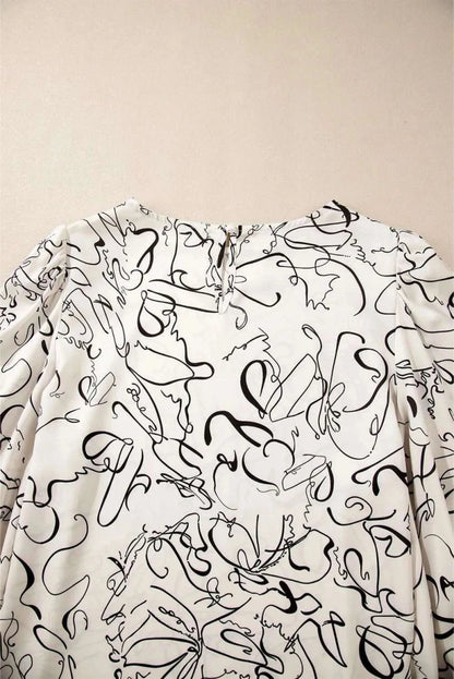 Printed Round Neck Three-Quarter Sleeve Blouse - Love Salve 