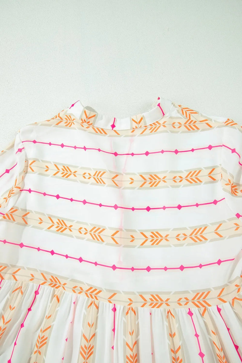 Printed Ruffled Notched Loose Dress for Effortless Style - Love Salve 