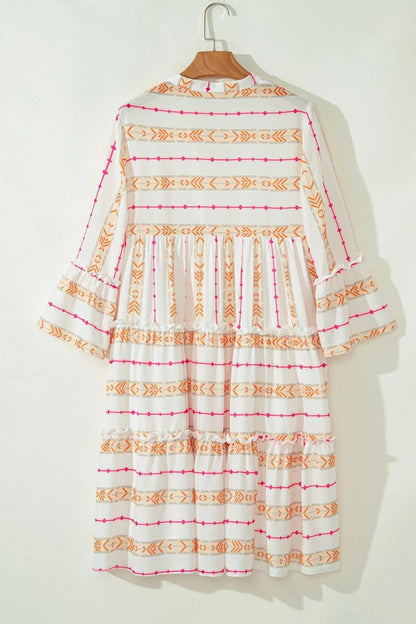 Printed Ruffled Notched Loose Dress for Effortless Style - Love Salve 