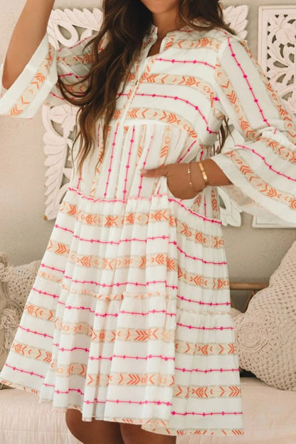 Printed Ruffled Notched Loose Dress for Effortless Style - Love Salve 