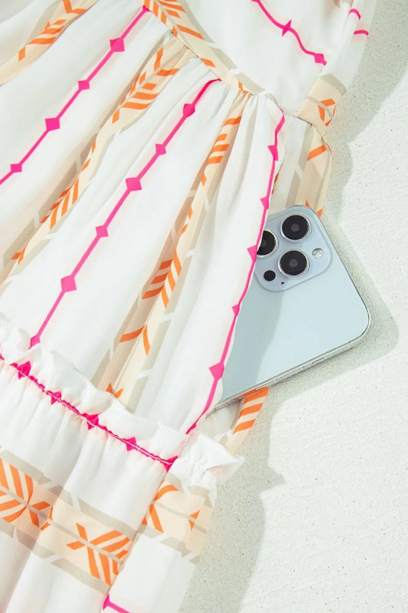 Printed Ruffled Notched Loose Dress for Effortless Style - Love Salve 
