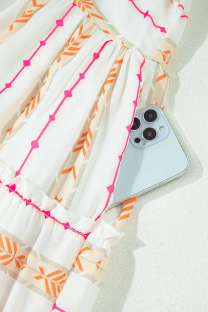 Printed Ruffled Notched Loose Dress for Effortless Style - Love Salve 