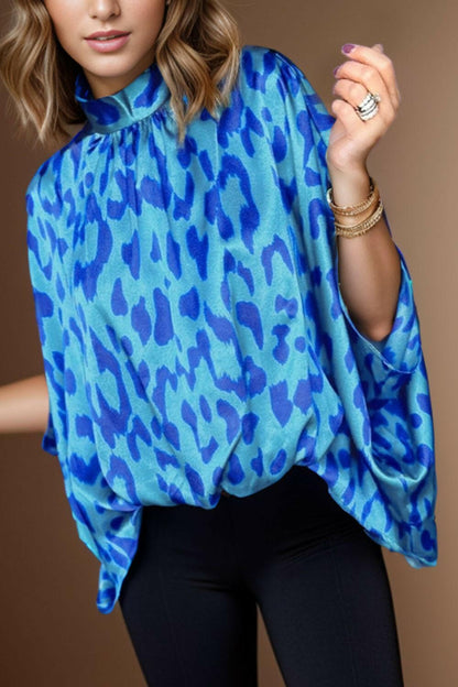 Printed Turtleneck Half Sleeve Blouse - Love Salve