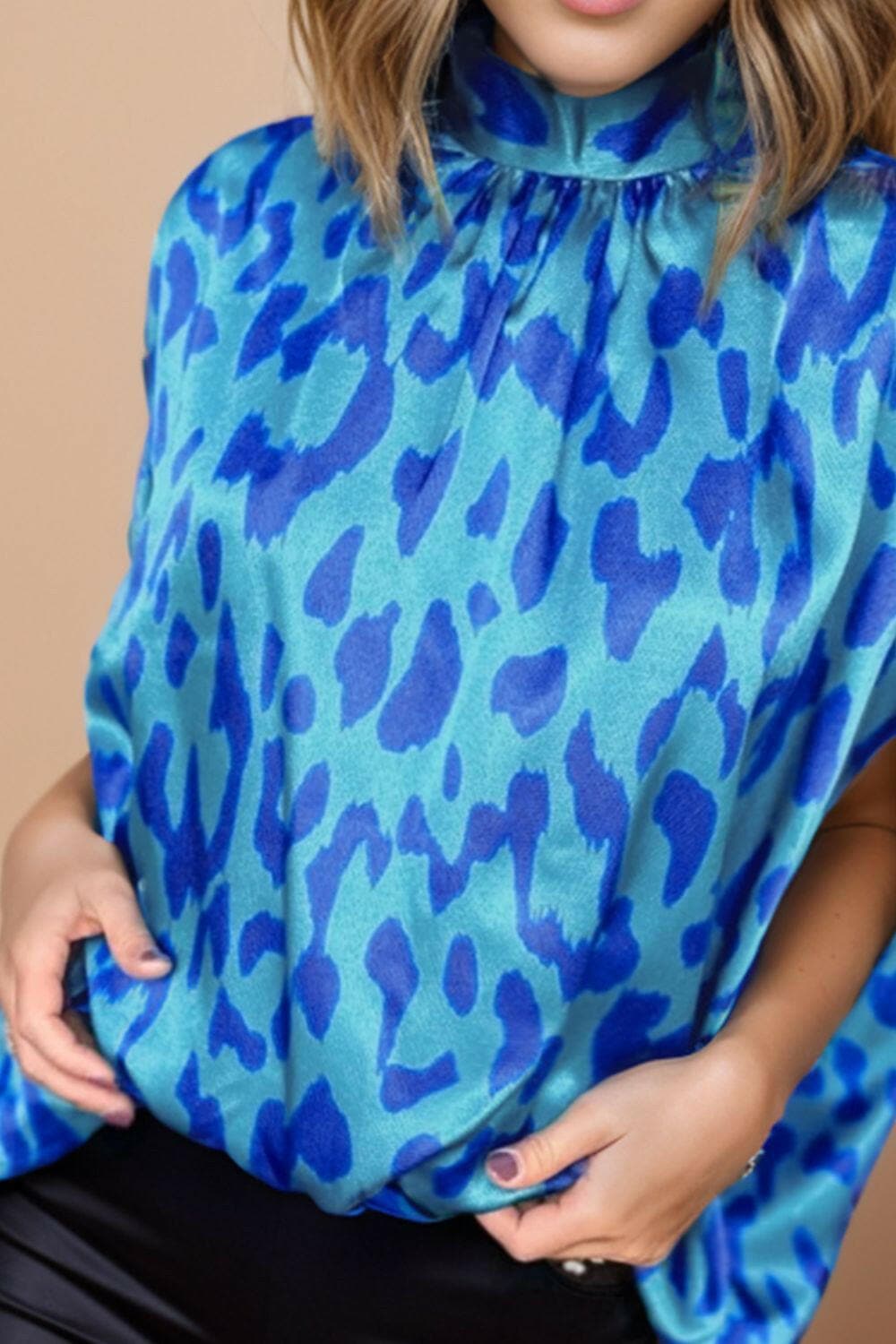 Printed Turtleneck Half Sleeve Blouse - Love Salve