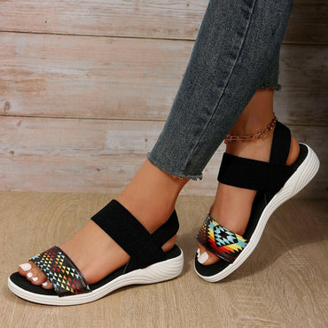 PU Leather Open Toe Low Heel Sandals - Love Salve