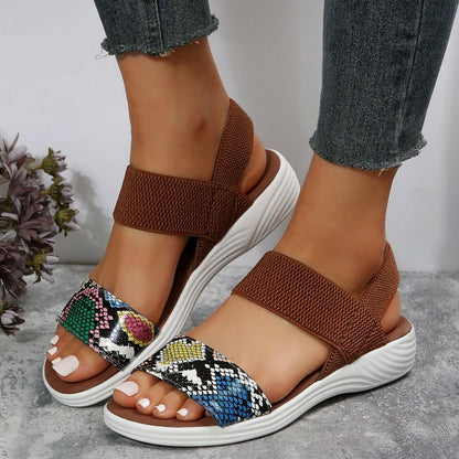 PU Leather Open Toe Low Heel Sandals - Love Salve