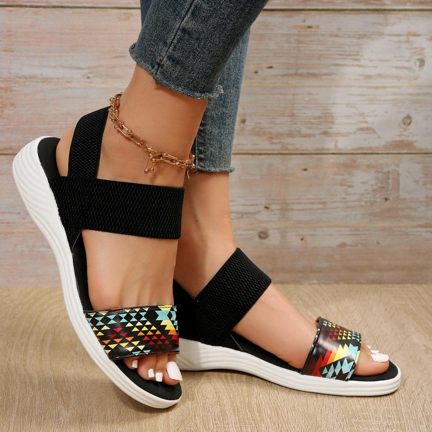 PU Leather Open Toe Low Heel Sandals - Love Salve