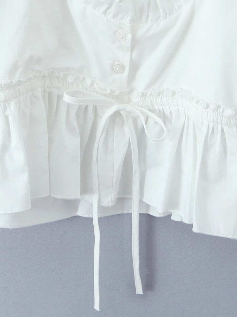 Puff Sleeve Ruffle Crop Blouse - Love Salve