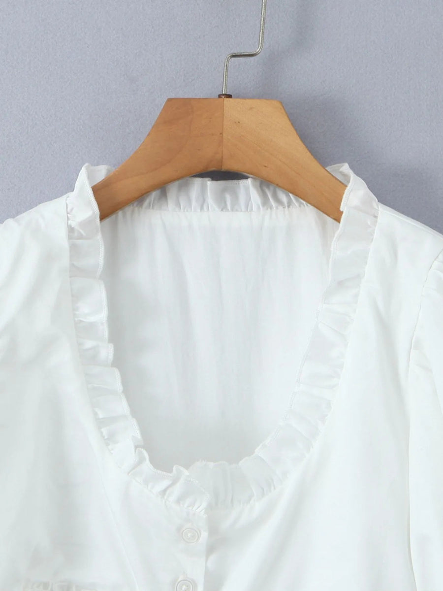 Puff Sleeve Ruffle Crop Blouse - Love Salve
