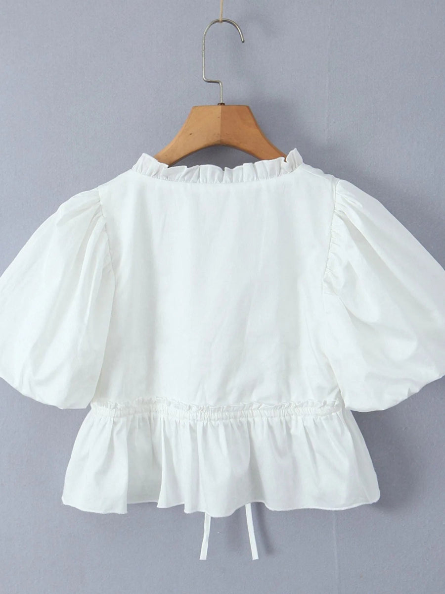 Puff Sleeve Ruffle Crop Blouse - Love Salve