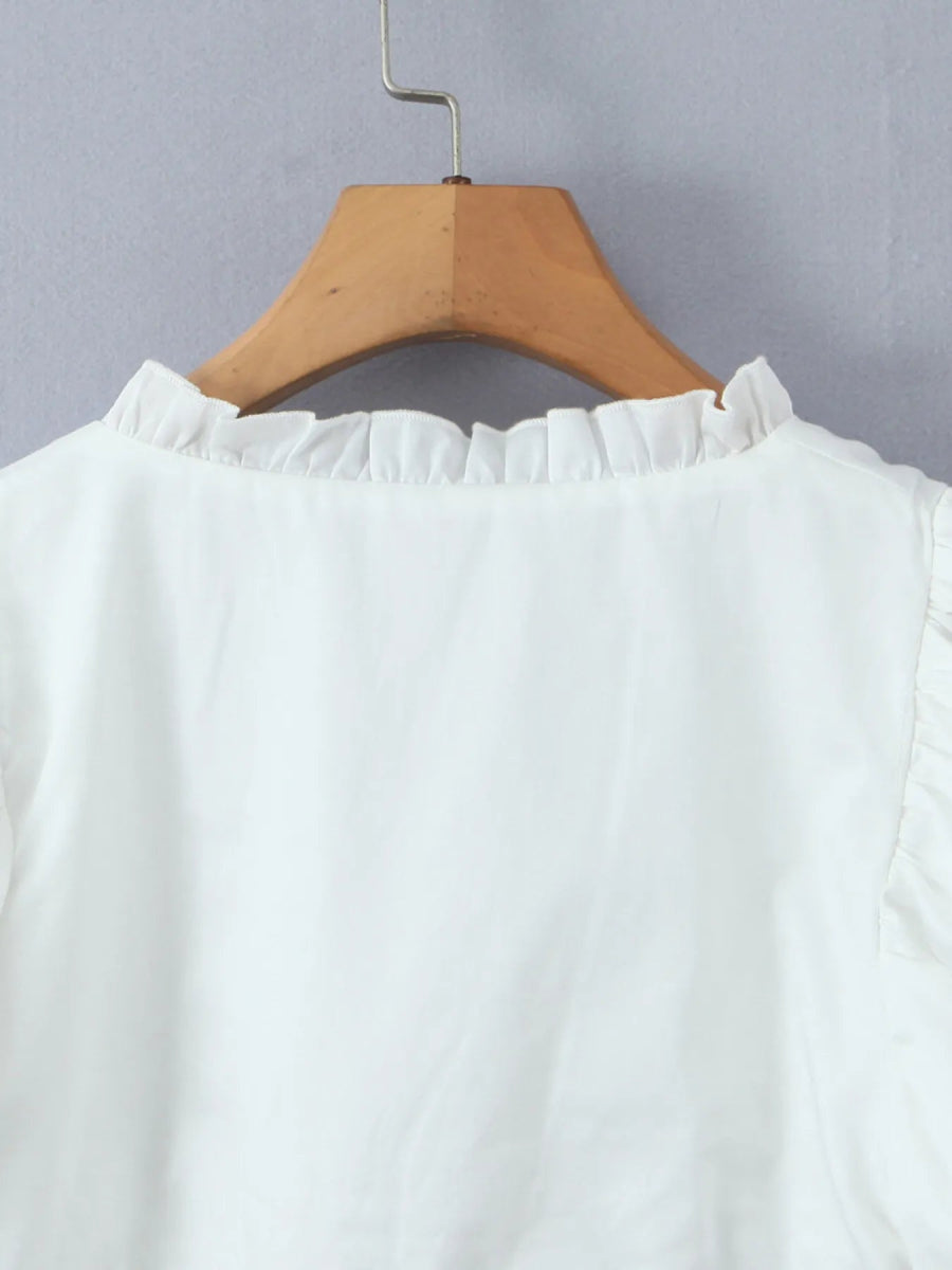 Puff Sleeve Ruffle Crop Blouse - Love Salve