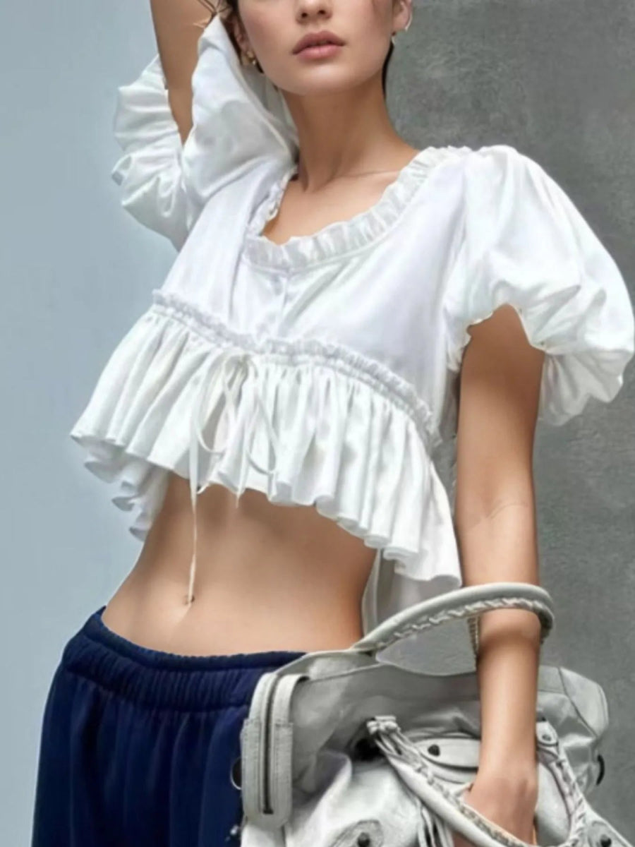 Puff Sleeve Ruffle Crop Blouse - Love Salve