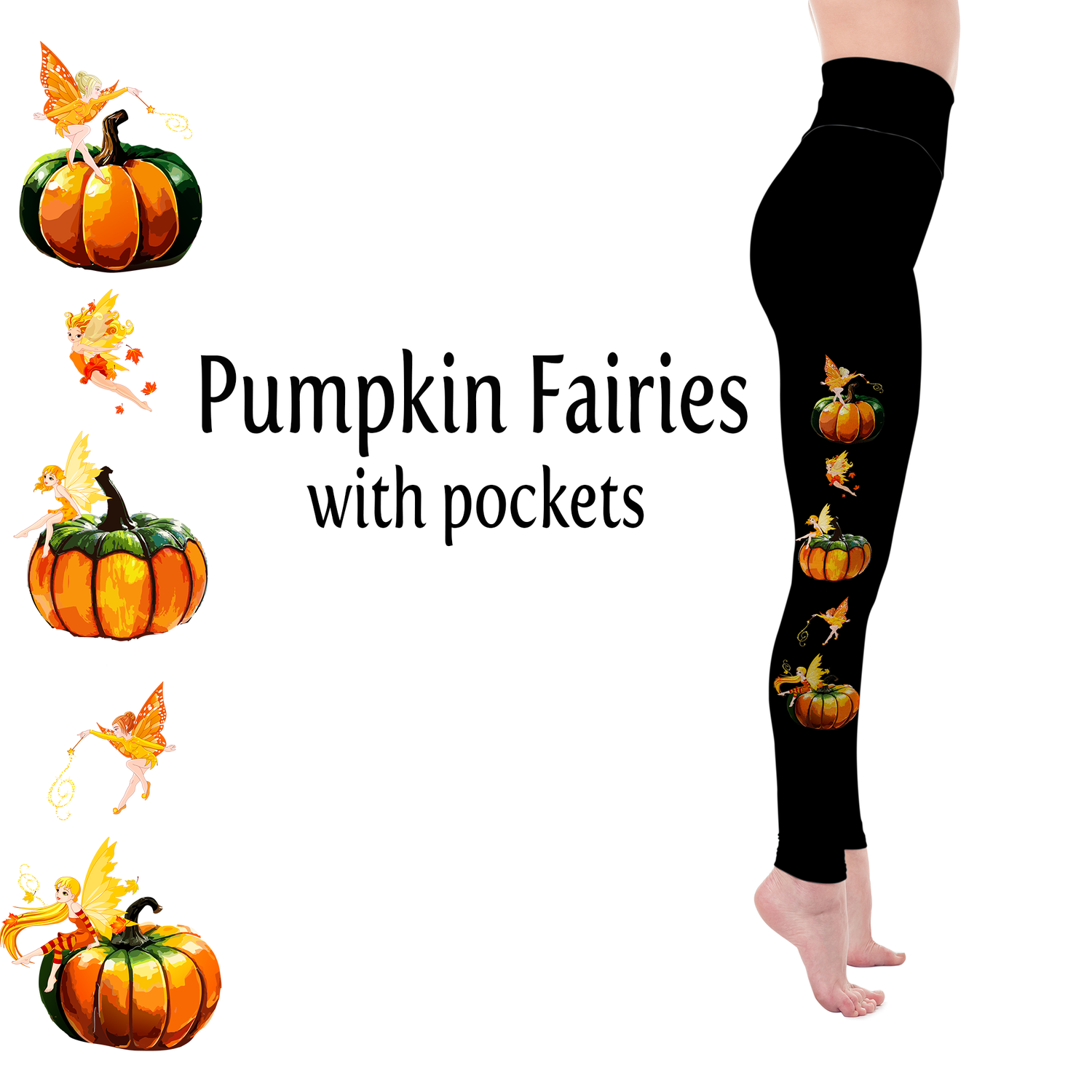 Autumn Pumpkin Fairies Handmade Leggings with Pockets MM