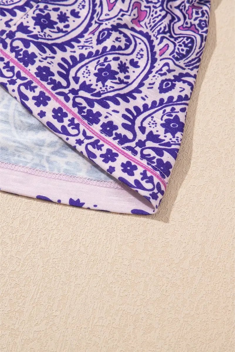 Purple Boho Paisley Print Half Sleeve Peplum Blouse - Love Salve 