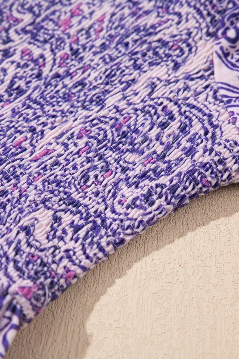 Purple Boho Paisley Print Half Sleeve Peplum Blouse - Love Salve 
