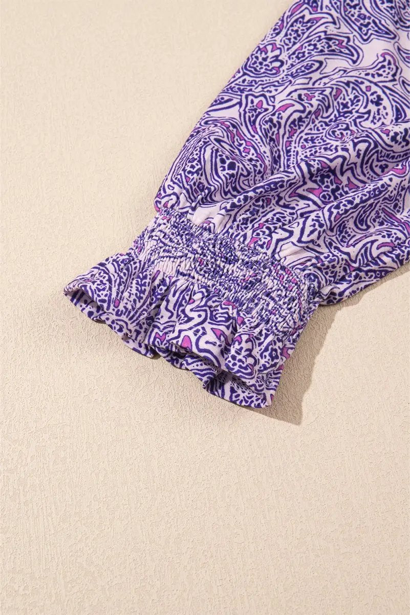 Purple Boho Paisley Print Half Sleeve Peplum Blouse - Love Salve 
