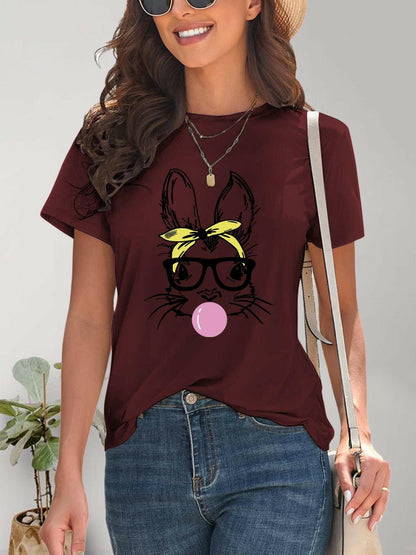 Rabbit Graphic Round Neck Short Sleeve T-Shirt - Love Salve