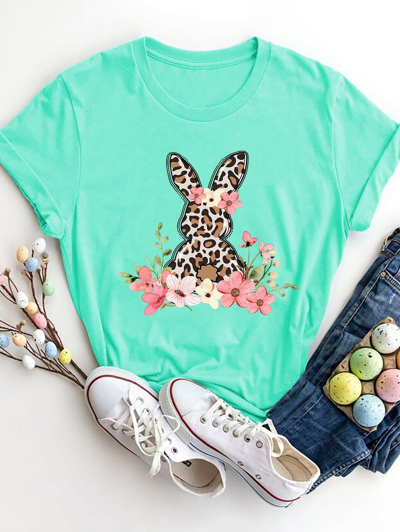 Rabbit Round Neck Short Sleeve T-Shirt - Love Salve