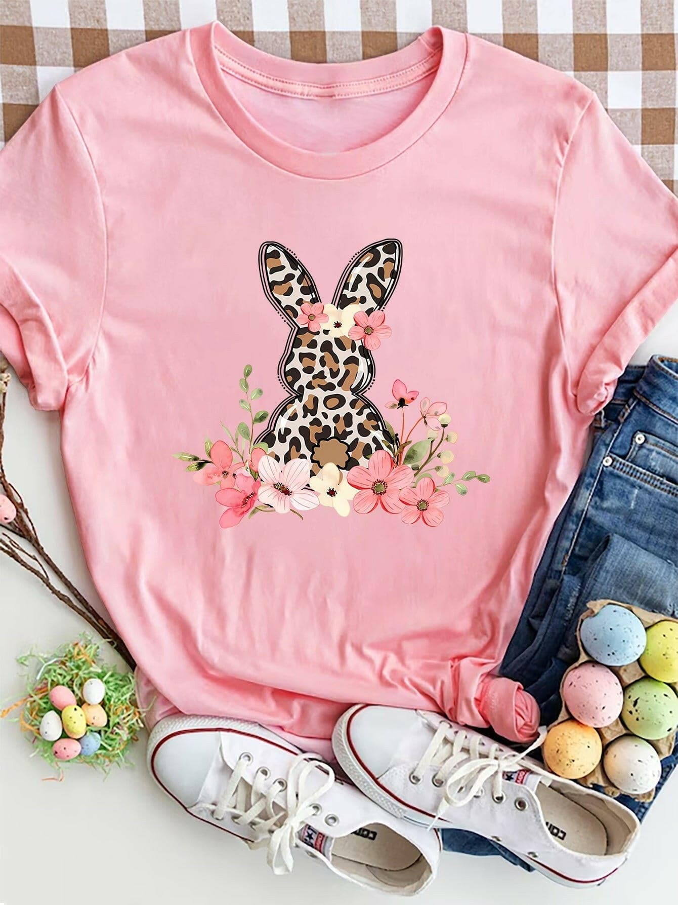 Rabbit Round Neck Short Sleeve T-Shirt - Love Salve