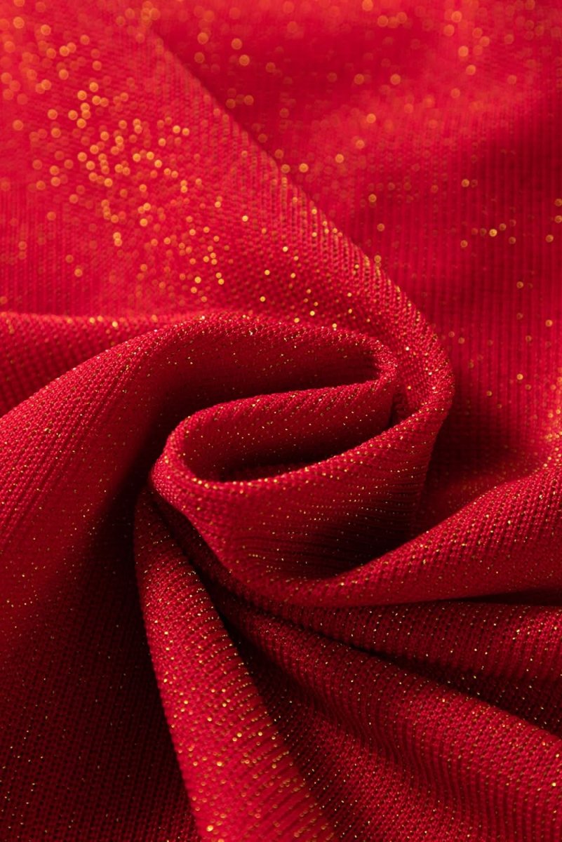 Racing Red Metallic Bowknot Open Back V Neck Top - Love Salve 