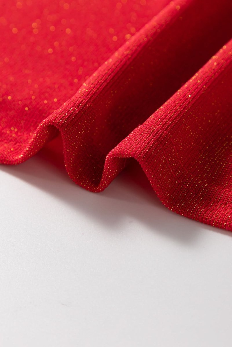 Racing Red Metallic Bowknot Open Back V Neck Top - Love Salve 