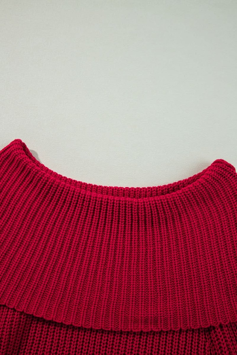 Racing Red Off-the-shoulder Knit Sweater - Love Salve 