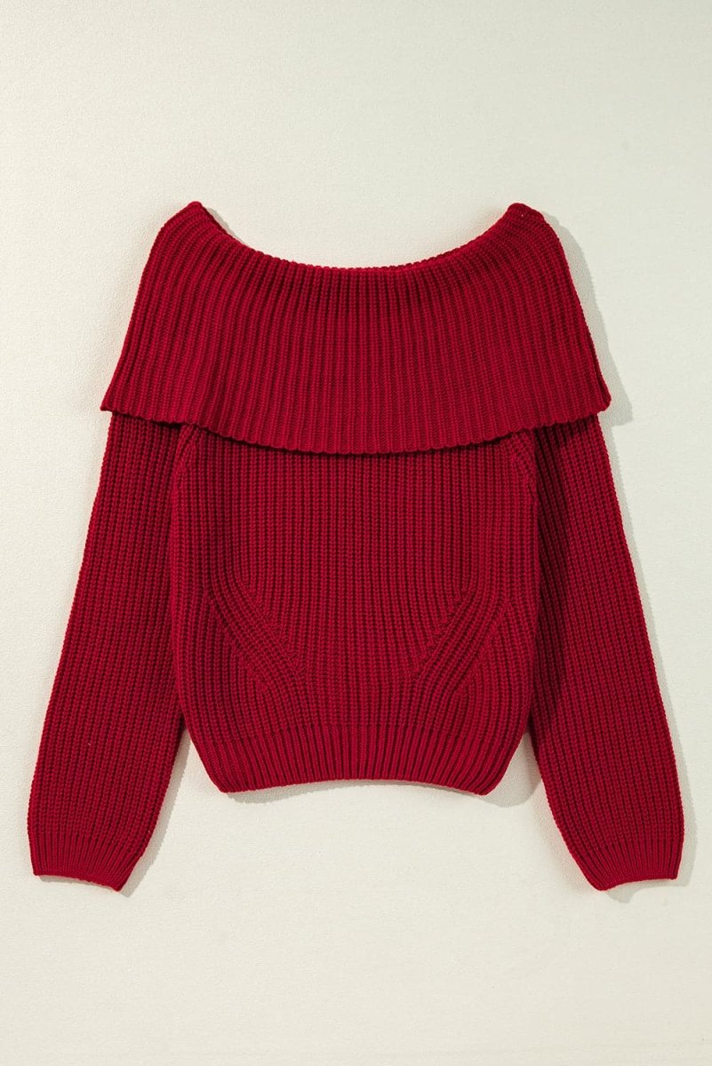 Racing Red Off-the-shoulder Knit Sweater - Love Salve 