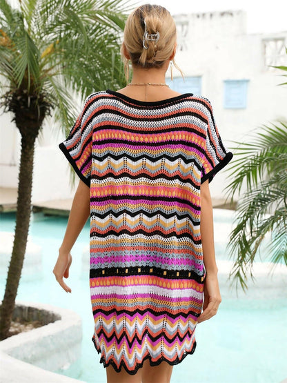 Rainbow Stripe Scalloped V-Neck Cover-Up Dress - Love Salve