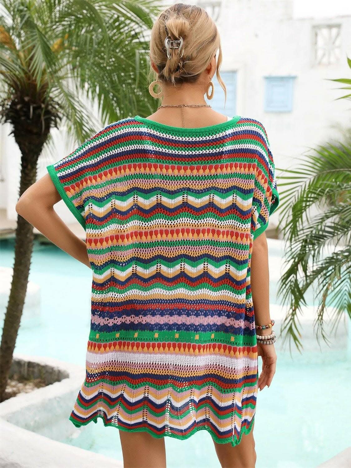 Vibrant rainbow v-neck cover-up dress - Love Salve 