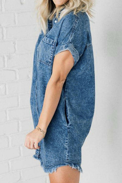 Denim Dress with Cap Sleeves and Raw Hem PocketsDenim Dress with Cap Sleeves and Raw Hem Pockets
 Introducing our versatile Denim Dress with Cap Sleeves and Raw Hem Pockets, a wardrobe essential that effortlessly Love Salve Raw Hem Pocketsjust arrived