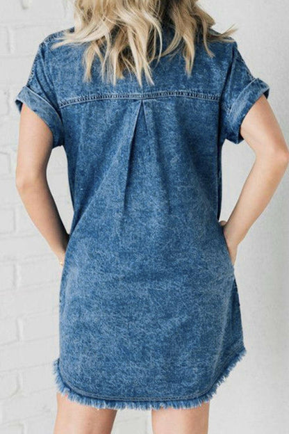 Denim Dress with Cap Sleeves and Raw Hem PocketsDenim Dress with Cap Sleeves and Raw Hem Pockets
 Introducing our versatile Denim Dress with Cap Sleeves and Raw Hem Pockets, a wardrobe essential that effortlessly Love Salve Raw Hem Pocketsjust arrived