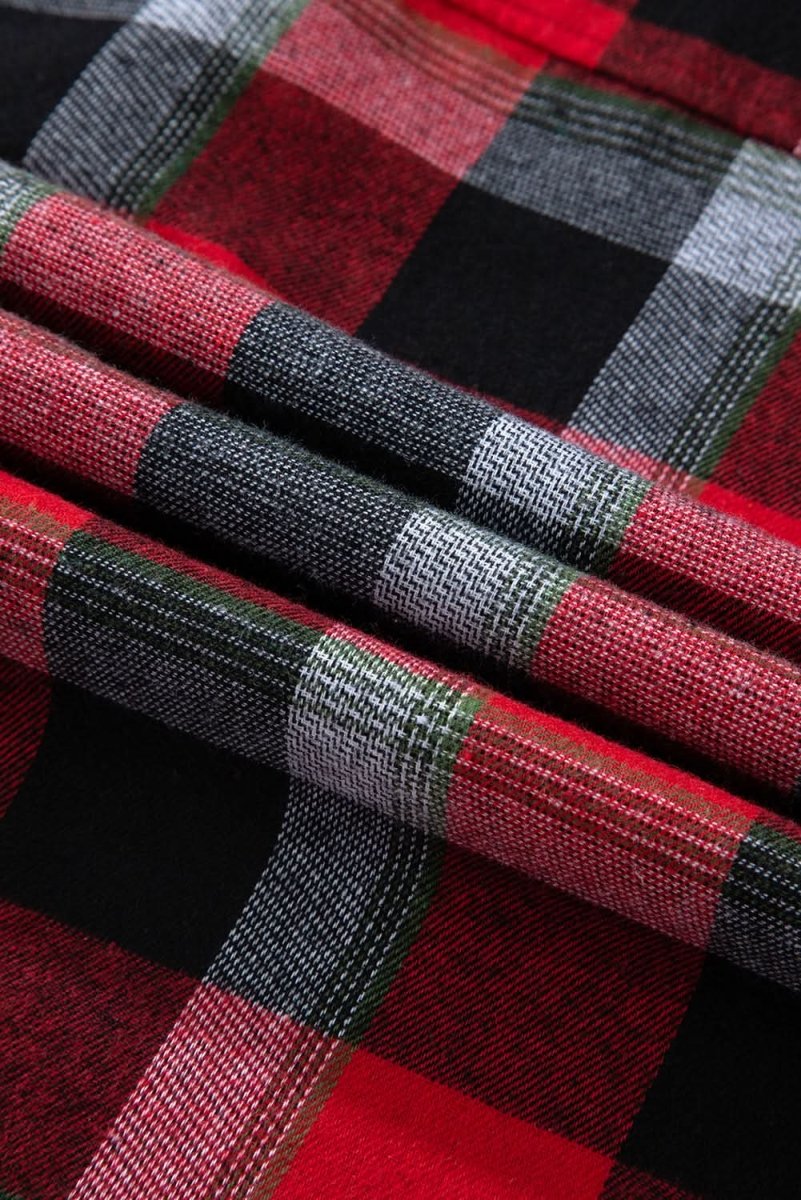 Red Christmas Checkered Pattern Loose Shirt and Pants Lounge Set - Love Salve 