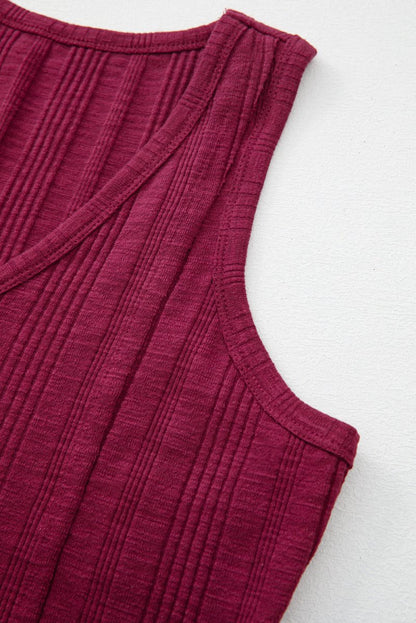 Red Dahlia Ribbed Textured Exposed Stitching Knit Tank Top - Love Salve