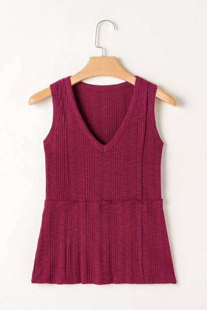 Red Dahlia Ribbed Textured Exposed Stitching Knit Tank Top - Love Salve