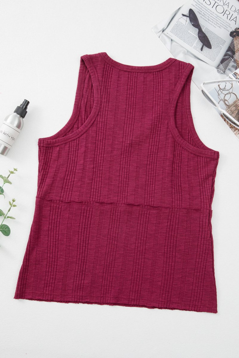 Red Dahlia Ribbed Textured Exposed Stitching Knit Tank Top - Love Salve