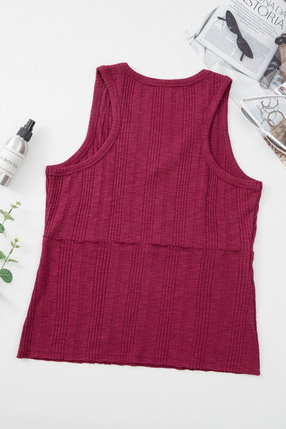 Red Dahlia Ribbed Textured Exposed Stitching Knit Tank Top - Love Salve