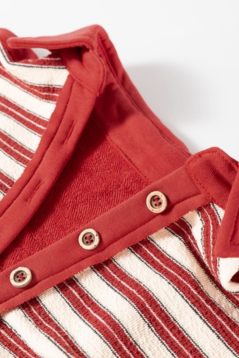 Red Stripe Buttoned V Neck Collared Drop Shoulder Top - Love Salve 
