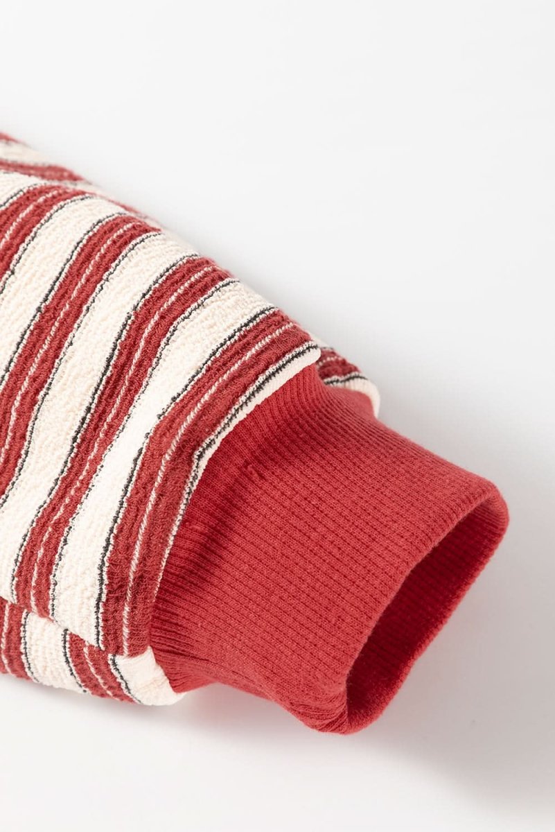 Red Stripe Buttoned V Neck Collared Drop Shoulder Top - Love Salve 