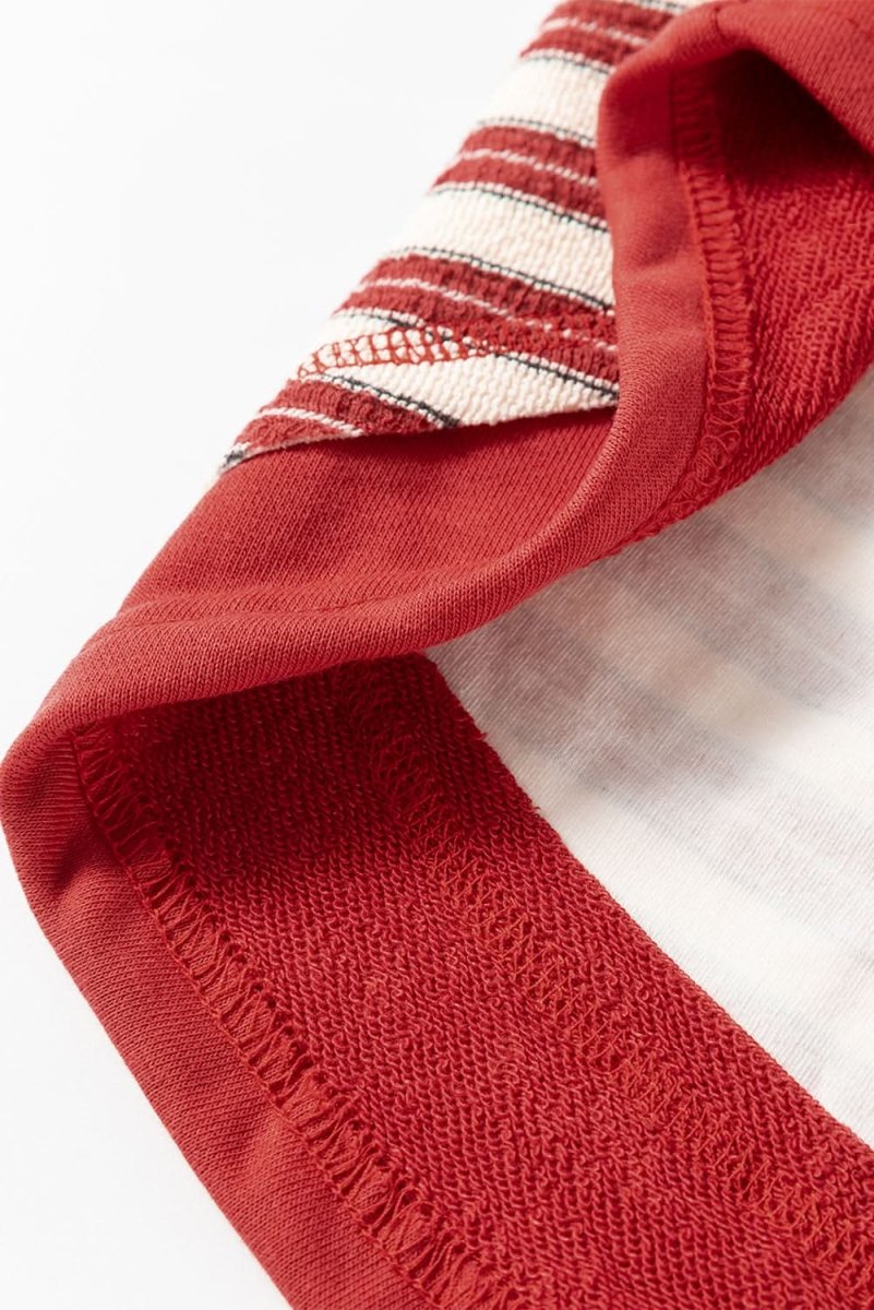 Red Stripe Buttoned V Neck Collared Drop Shoulder Top - Love Salve 