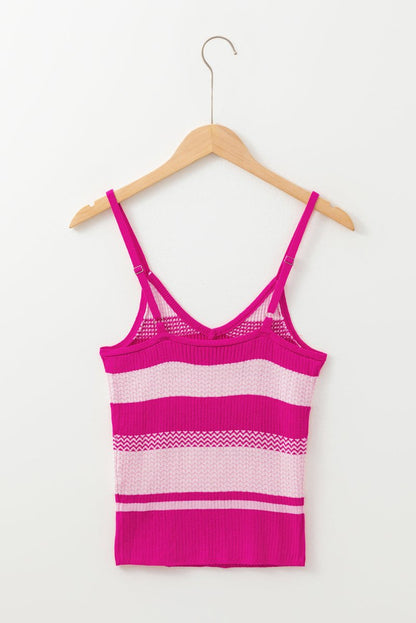Red Stripe Spaghetti Strap V Neck Sweater Vest for Women - Love Salve 