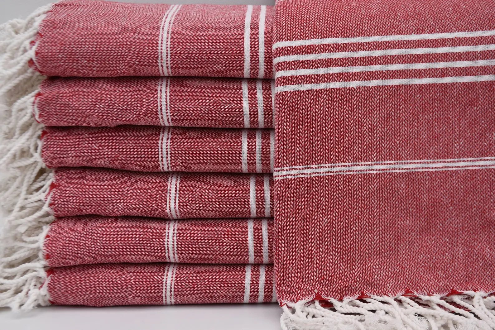 Monaco Red Turkish Towel 100 Percent Natural Cotton 40 Inch by 70 Inch Versatile Lightweight Quick Drying Absorbent Beach Bath Scarf Picnic Blanket - Love Salve 