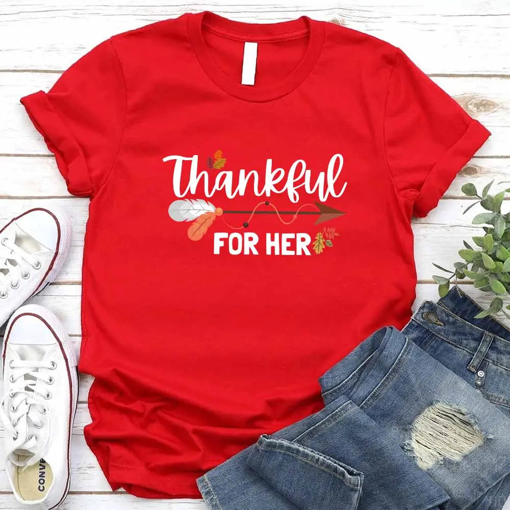 Thankful For Her/Him Valentines Couple T-Shirt – Cute Matching Holiday Tees Adorb Custom Tees