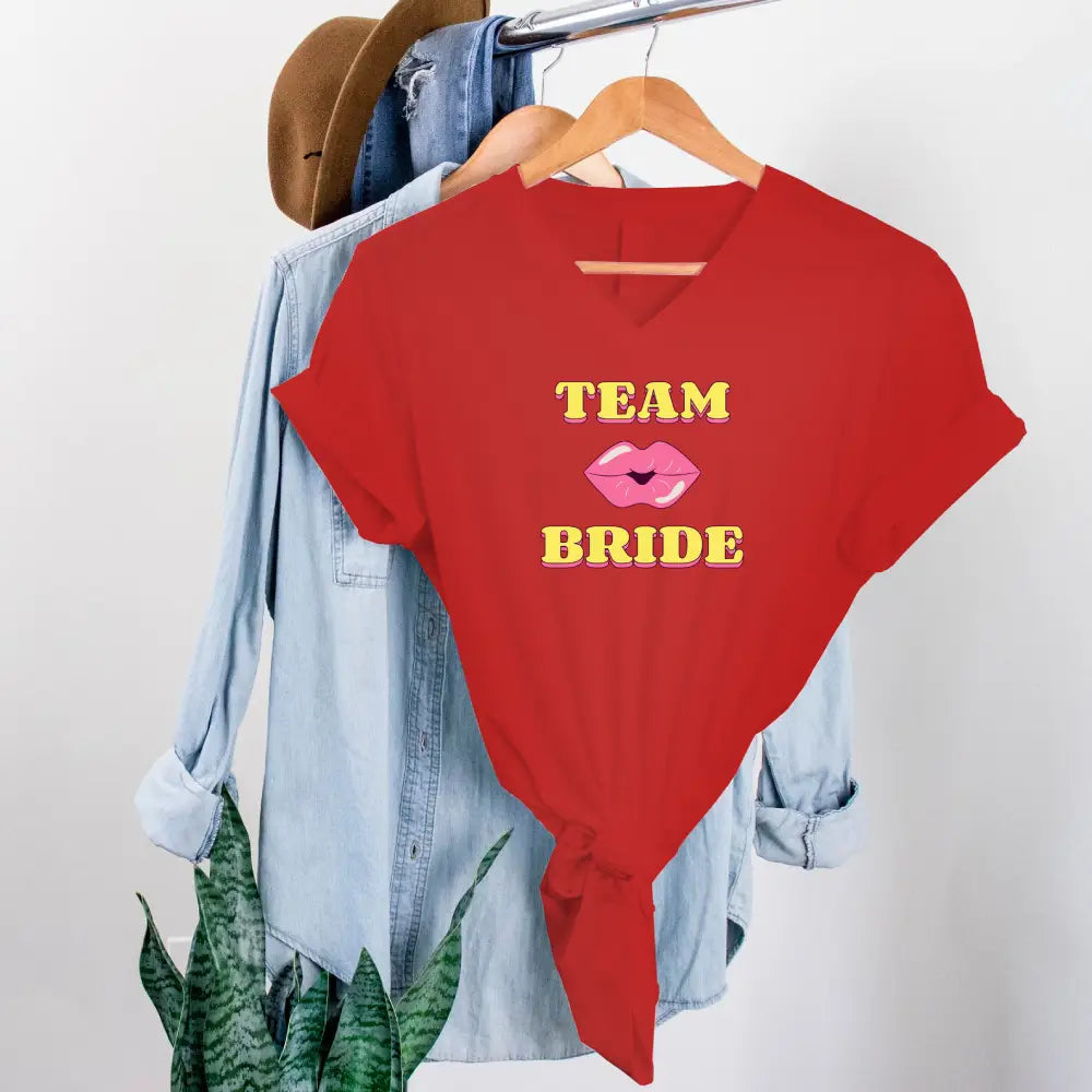 🍾 Team Bride & The Bride 💍 Bachelorette Party Matching V-Neck T-Shirts Adorb.co