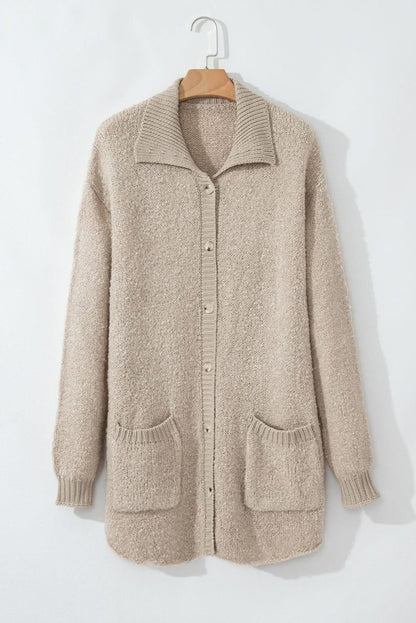 Relaxed Fit Jet Stream Collared Cardigan with Button - Up Front and Pockets - Love Salve