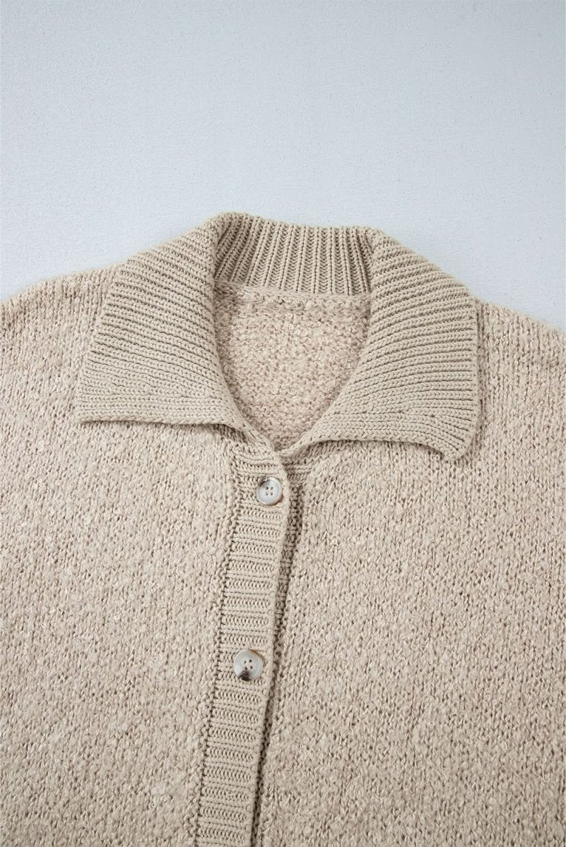 Relaxed Fit Jet Stream Collared Cardigan with Button - Up Front and Pockets - Love Salve